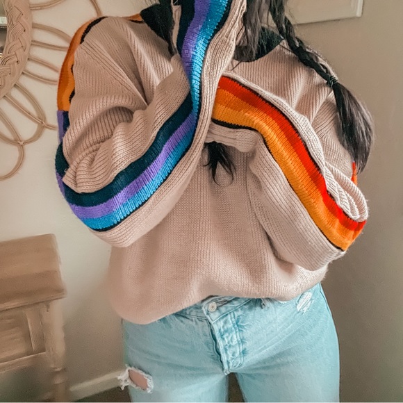 Vintage 80s 90s Dad Grandpa Oversized Colorful Cozy Stripe Funky Sweater - Picture 2 of 16